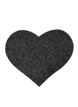 Paire de cache tétons adhésifs coeur pailleté noir - NP-1049BLK